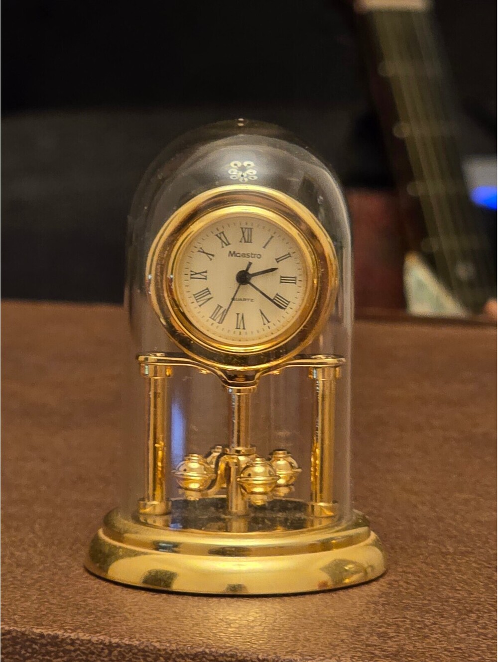 Vintage Miniature Brass Glass Dome Anniversary Clock - Maestro Quartz 2.5"